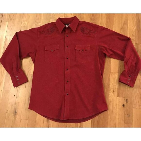 Vintage Wrangler Mens Snapfront Shirt Large Red Embroidered‎ - Picture 1 of 10